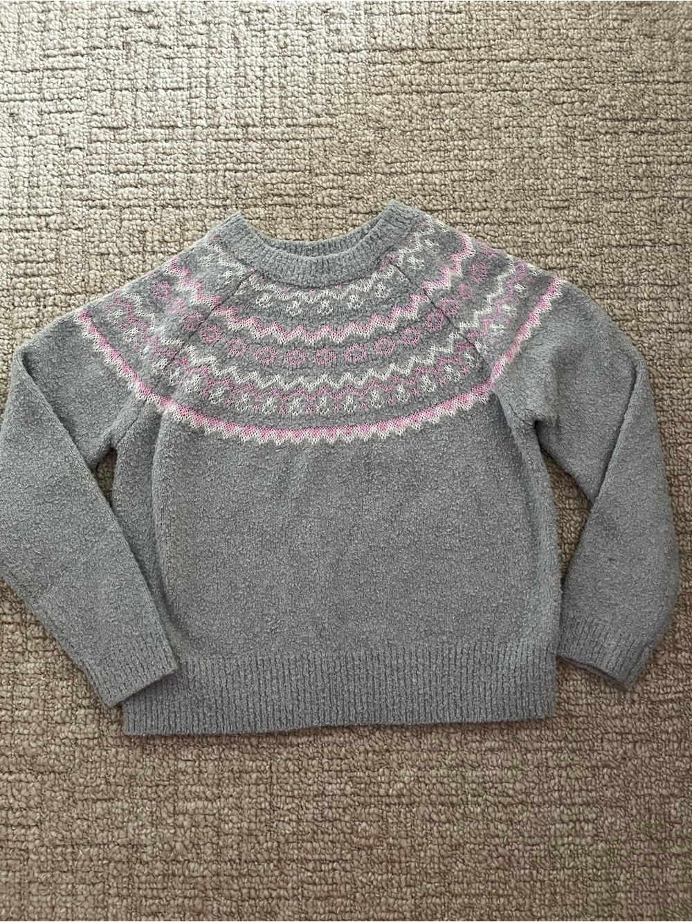 Cat & Jack Gray Crewneck Sweater with Pink Fair Isle Yoke